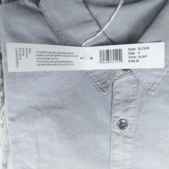 James Perse Men's Button Down Shirt Ice Blue Pigment Cotton Size 0 (XS) New - Picture 6 of 9